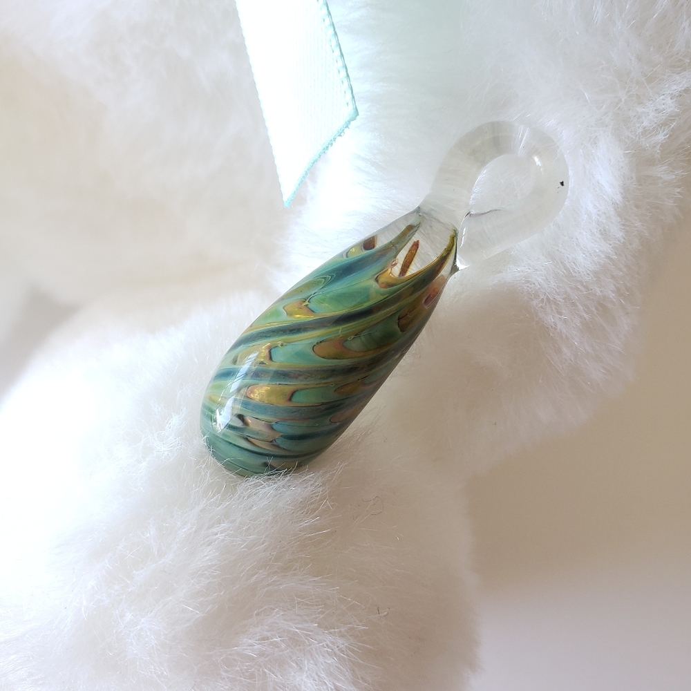 Blue and Gold Bubble Swirl Lampwork Boro Glass Pendant Teardrop Bead - Picture 4 of 5